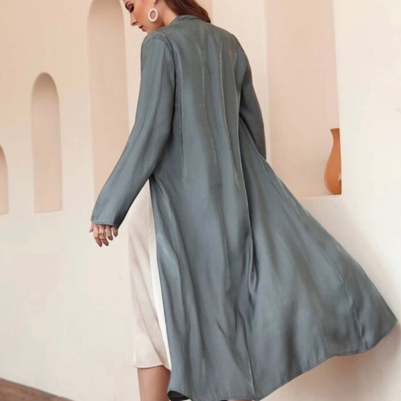 Classy Satin Duster Draped Jacket with Belt - Picture 3 of 5